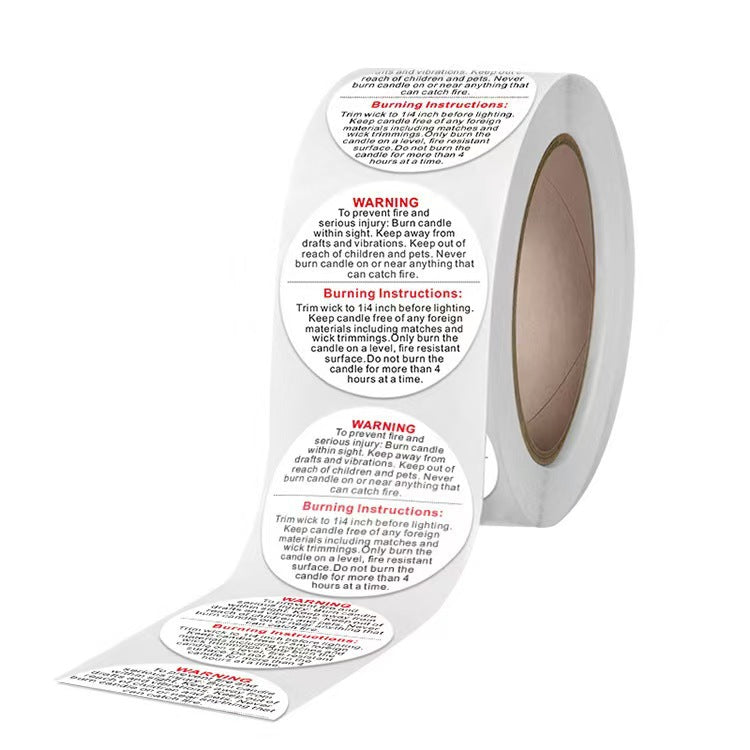 500Pcs Candle Warning Sticker Roll – Round Safety Labels