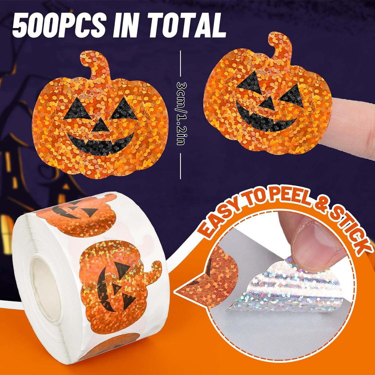 500Pcs Halloween & Christmas Holographic Sticker Roll – Waterproof