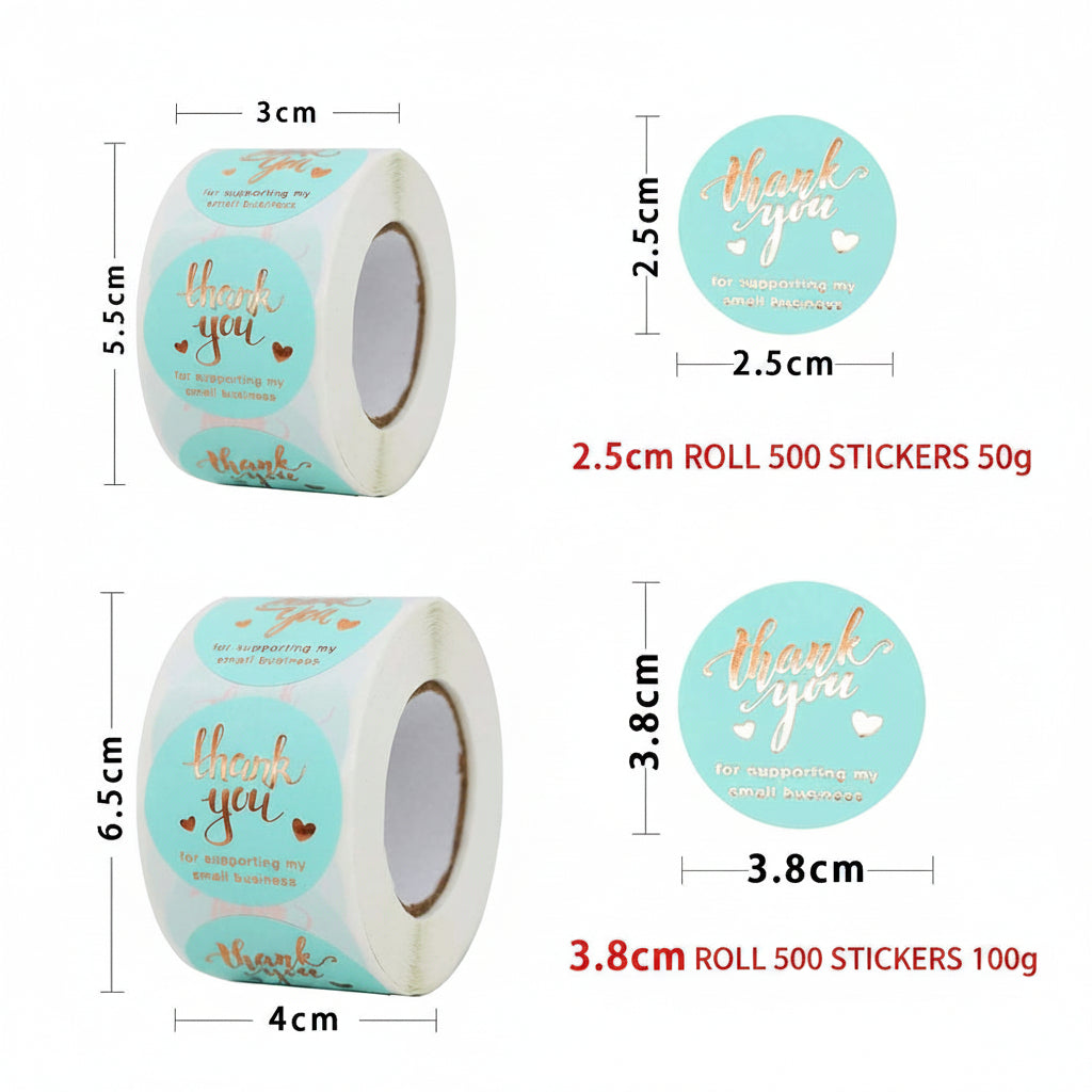 500pcs Blue Gold Foil Thank You Stickers – 1 Inch Round Labels for Gifts & Orders