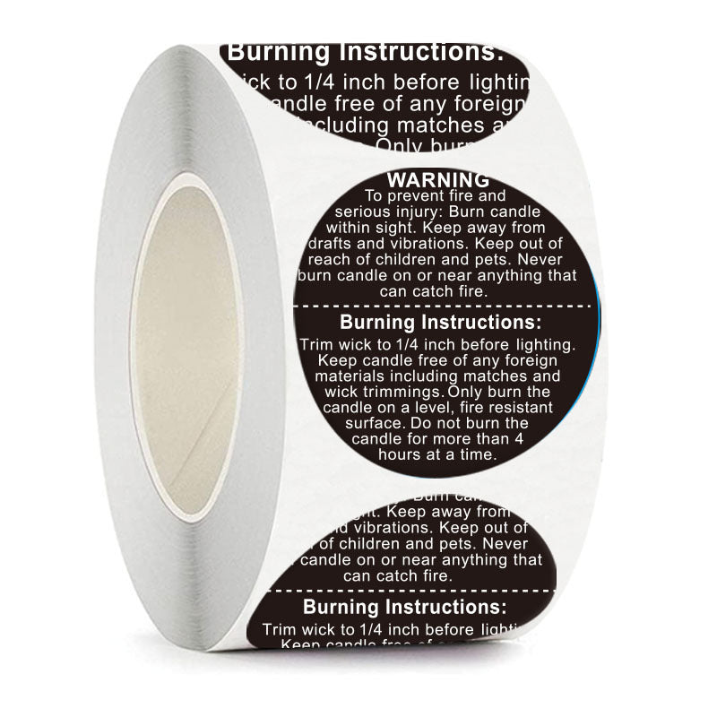 500pcs Candle Warning Sticker Roll – Round Safety Labels for Candle Jars