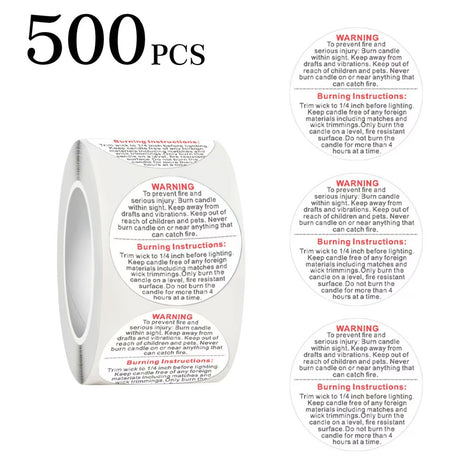 500pcs Candle Warning Sticker Roll – Round Safety Labels for Candle Jars