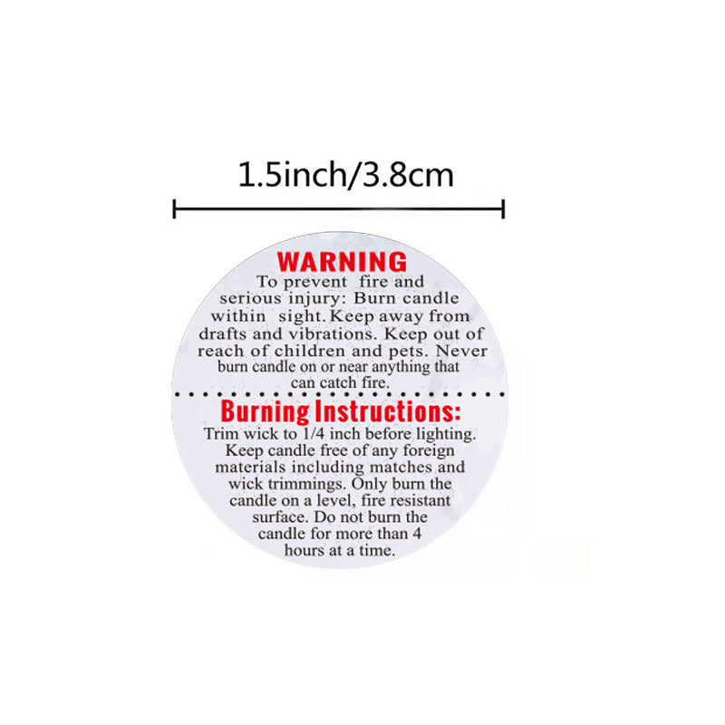 500pcs Candle Warning Sticker Roll – Round Safety Labels for Candle Jars