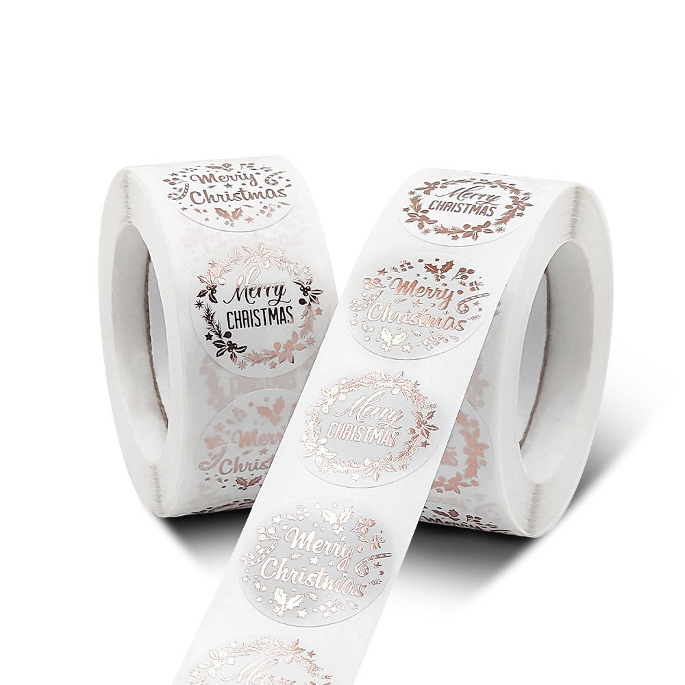 500pcs Christmas Foil Stickers – Roll for Gift Decoration & Holiday Packaging