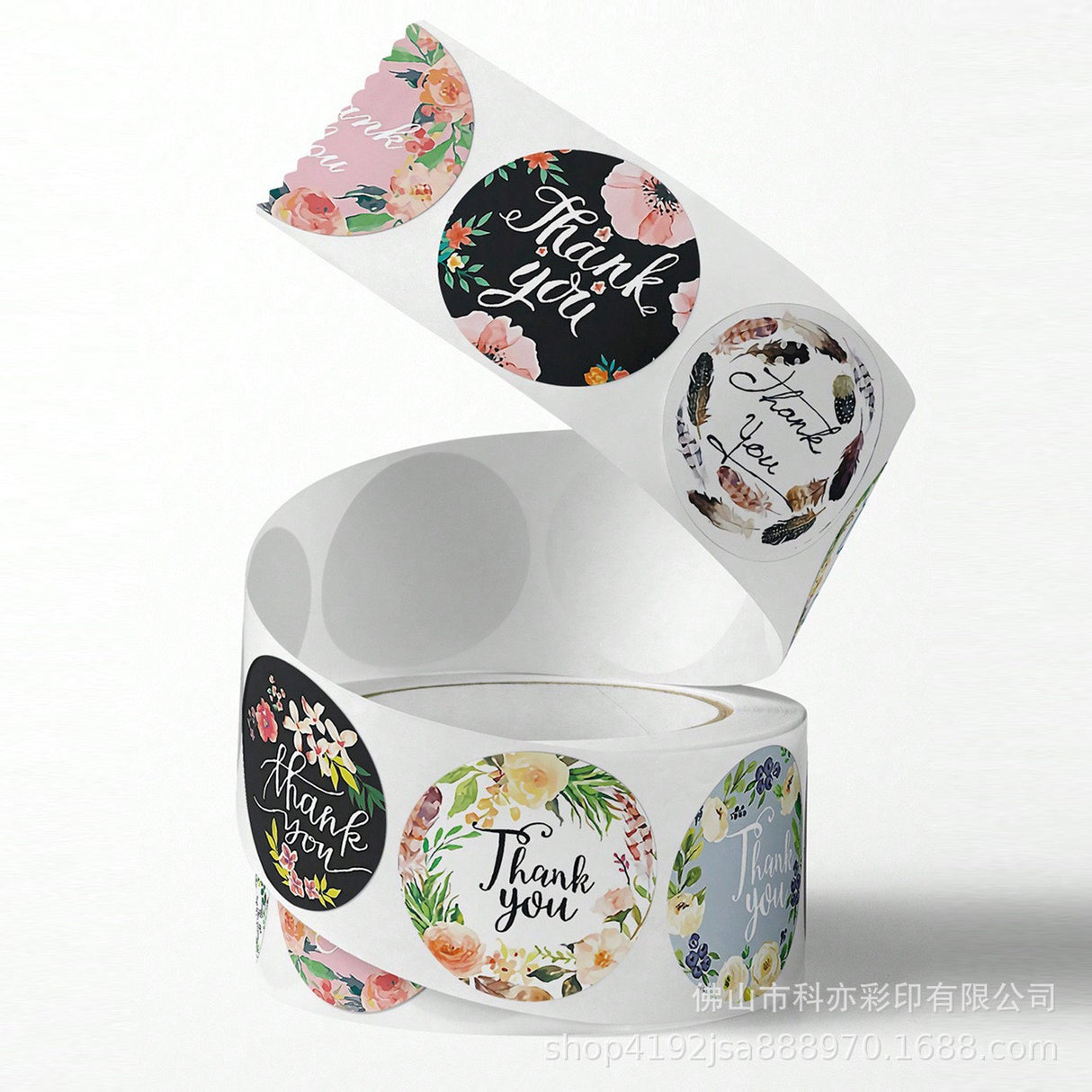 500Pcs Floral Thank You Sticker Roll 25mm Round Assorted Design Labels