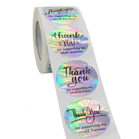 500Pcs Rainbow Holographic Thank You Sticker Roll 1-Inch Round Labels