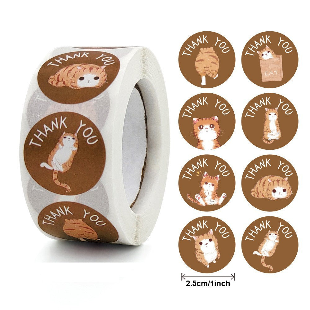 500pcs Cute Cat Thank You Stickers – Cartoon Self-Adhesive Reward Seal Labels