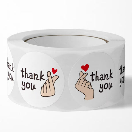 500pcs Cute Finger Heart Thank You Stickers – White Copperplate Self-Adhesive Labels