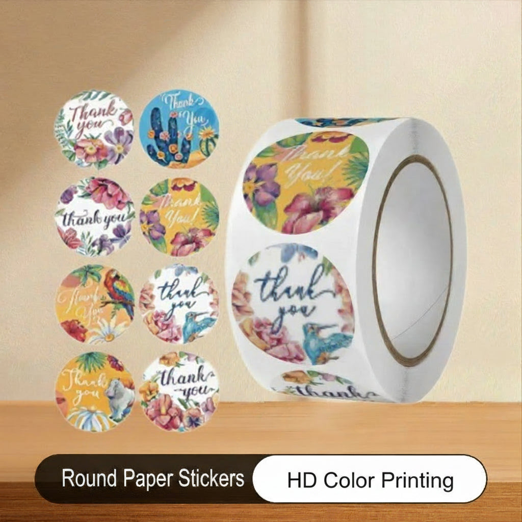 500pcs Floral Greenery Thank You Stickers – Self-Adhesive Bakery Gift Seal Labels