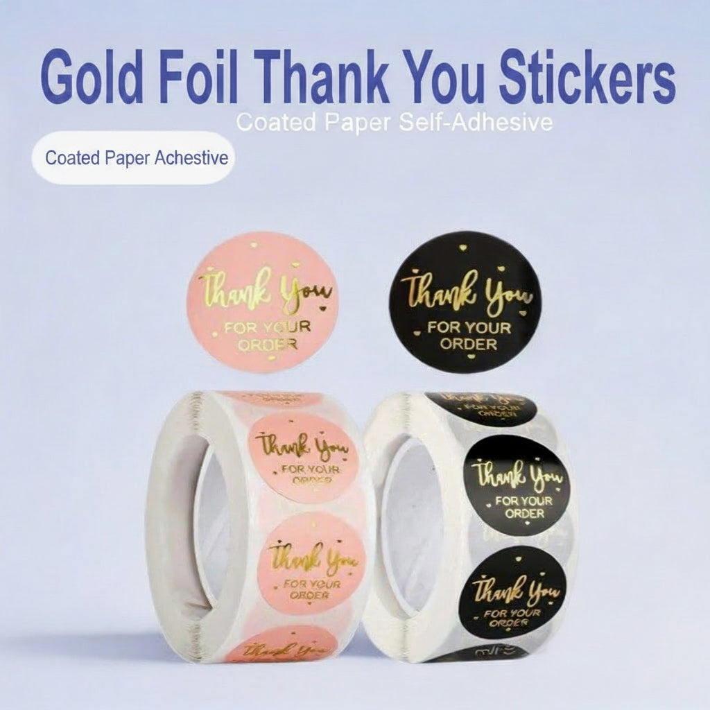 500pcs Gold Foil Thank You Stickers – 2.5cm Round Labels for Gifts & Orders