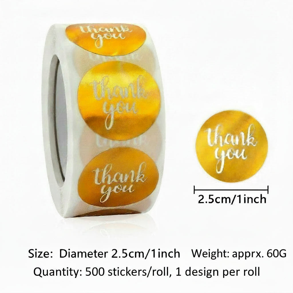 500pcs Gold Foil Thank You Stickers – Roll for Gift Packaging Seal Labels