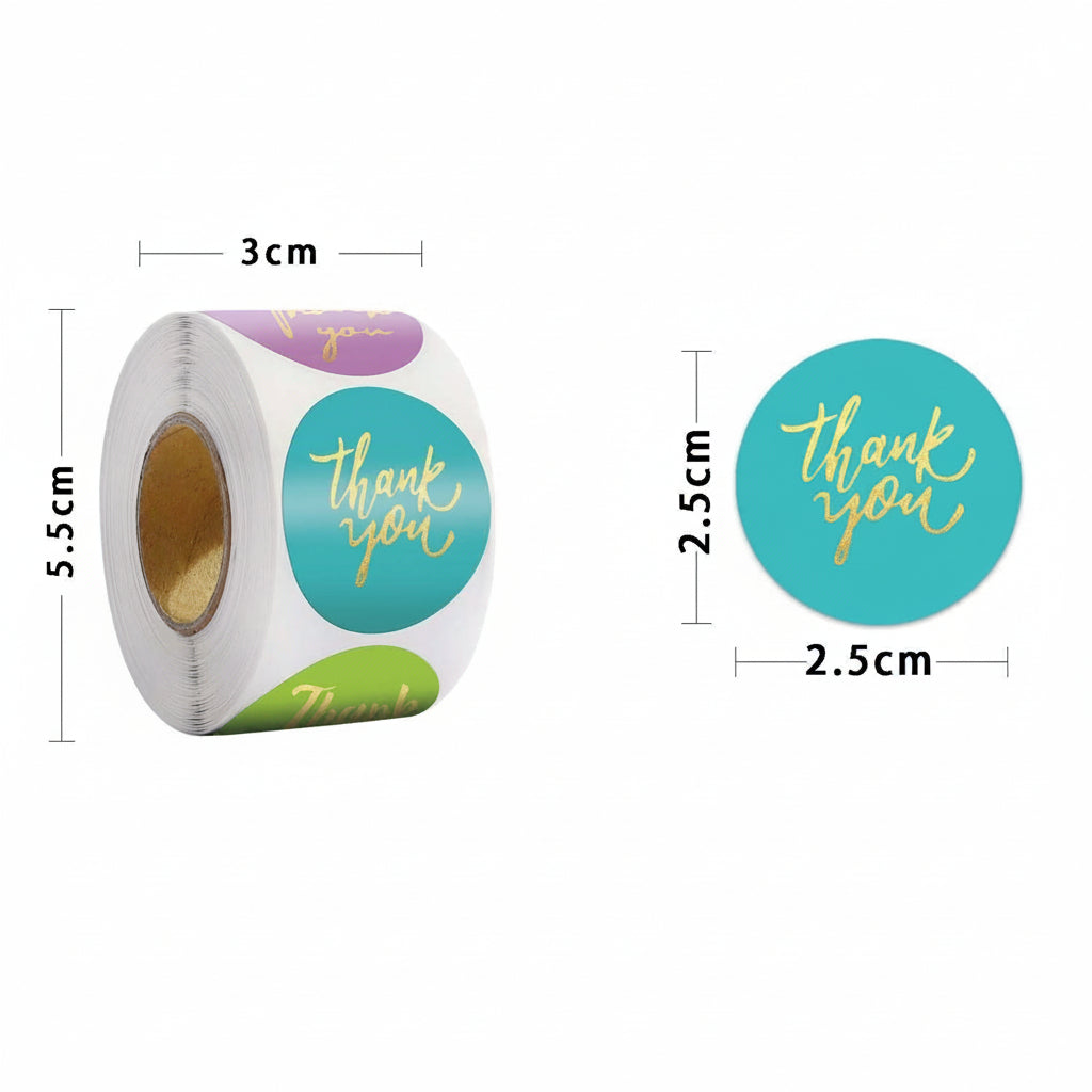 500pcs Gold Foil Thank You Stickers – 1 Inch Round Labels for Gifts & Packaging