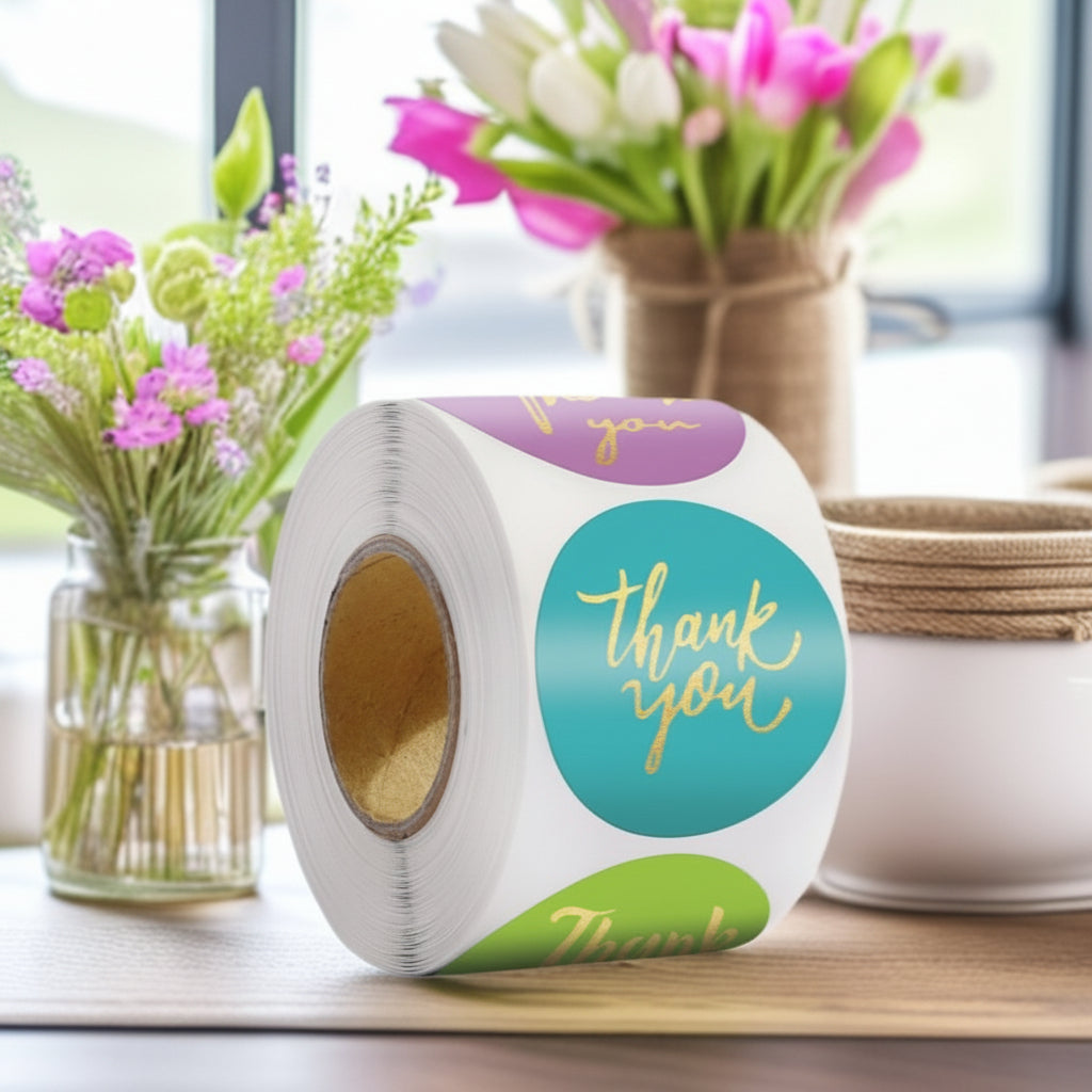 500pcs Gold Foil Thank You Stickers – 1 Inch Round Labels for Gifts & Packaging