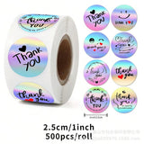 500pcs Holographic Thank You Stickers – 2.5cm Round Assorted Design Labels