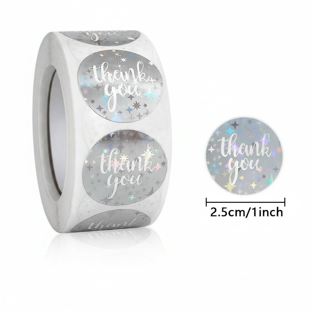 500pcs Holographic Gold Foil Thank You Stickers – 1 Inch Round for Luxury Gifts