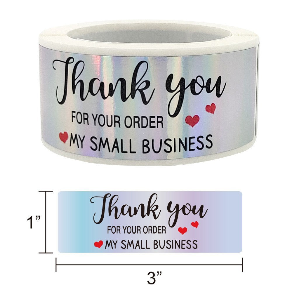 Holographic Thank You Sticker Roll - 1"x3" Rectangle Labels for Small Business