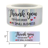 Holographic Thank You Sticker Roll - 1"x3" Rectangle Labels for Small Business