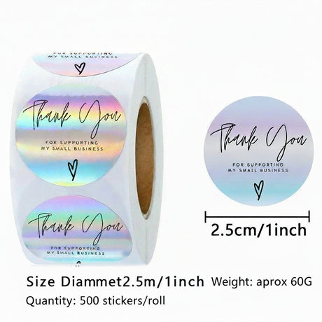 500Pcs Holographic Thank You Sticker Roll Round Labels for Small Business