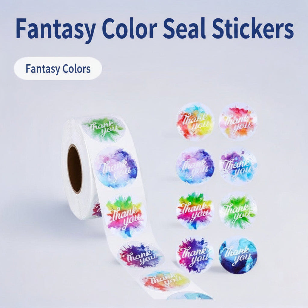 500pcs Holographic Watercolor Thank You Stickers – 25mm Round Decorative Labels