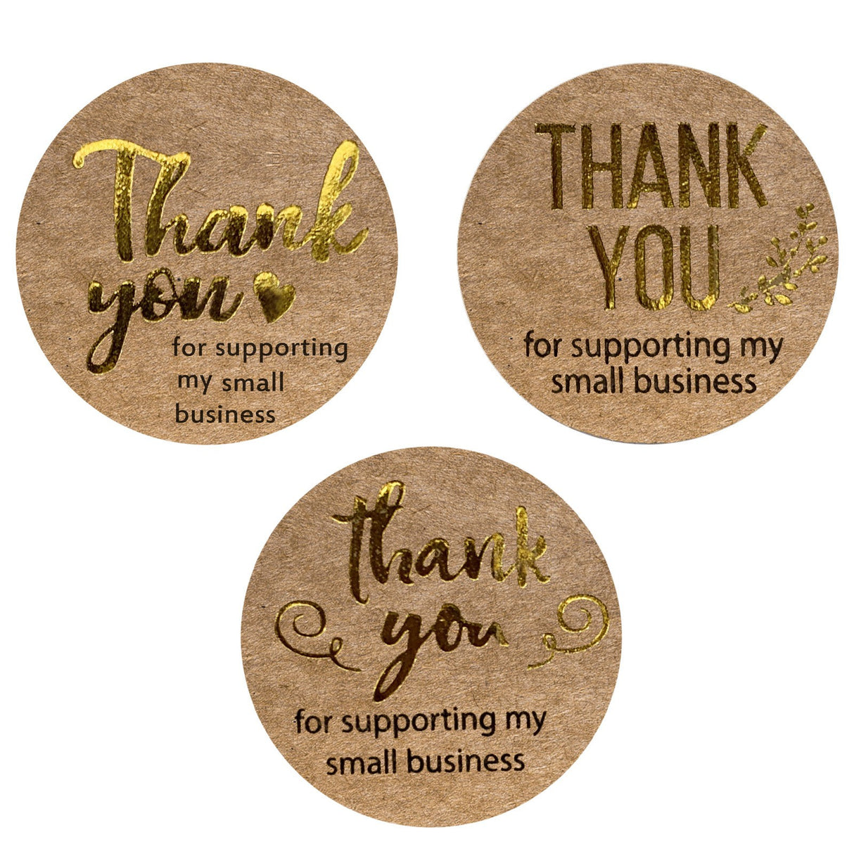 500pcs Gold Foil Kraft Thank You Stickers – 1 Inch Round for Small Business Support