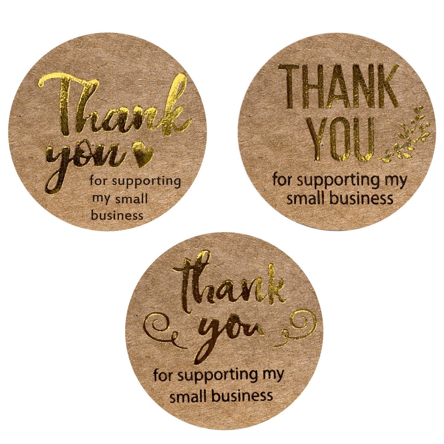 500pcs Gold Foil Kraft Thank You Stickers – 1 Inch Round for Small Business Support