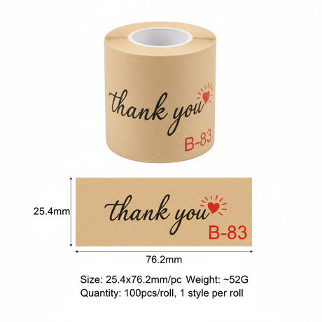 500pcs Kraft Paper Thank You Stickers – 2.5x7.5cm Rectangular Labels for Rustic Gifts