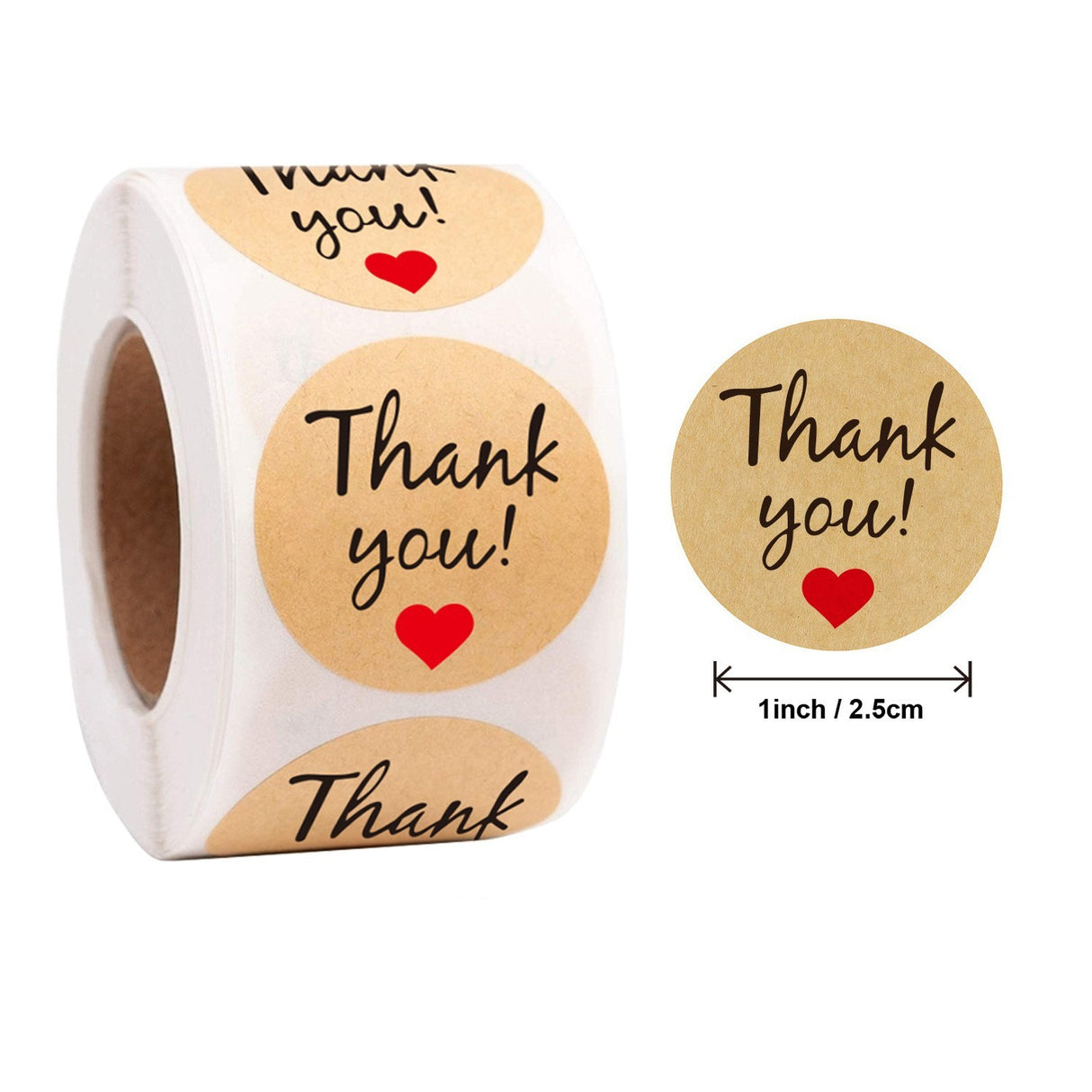 500Pcs Kraft Paper Thank You Sticker Roll 25mm Round Labels