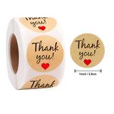 500Pcs Kraft Paper Thank You Sticker Roll 25mm Round Labels