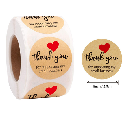 500Pcs Kraft Paper Thank You Sticker Roll 25mm Round Labels