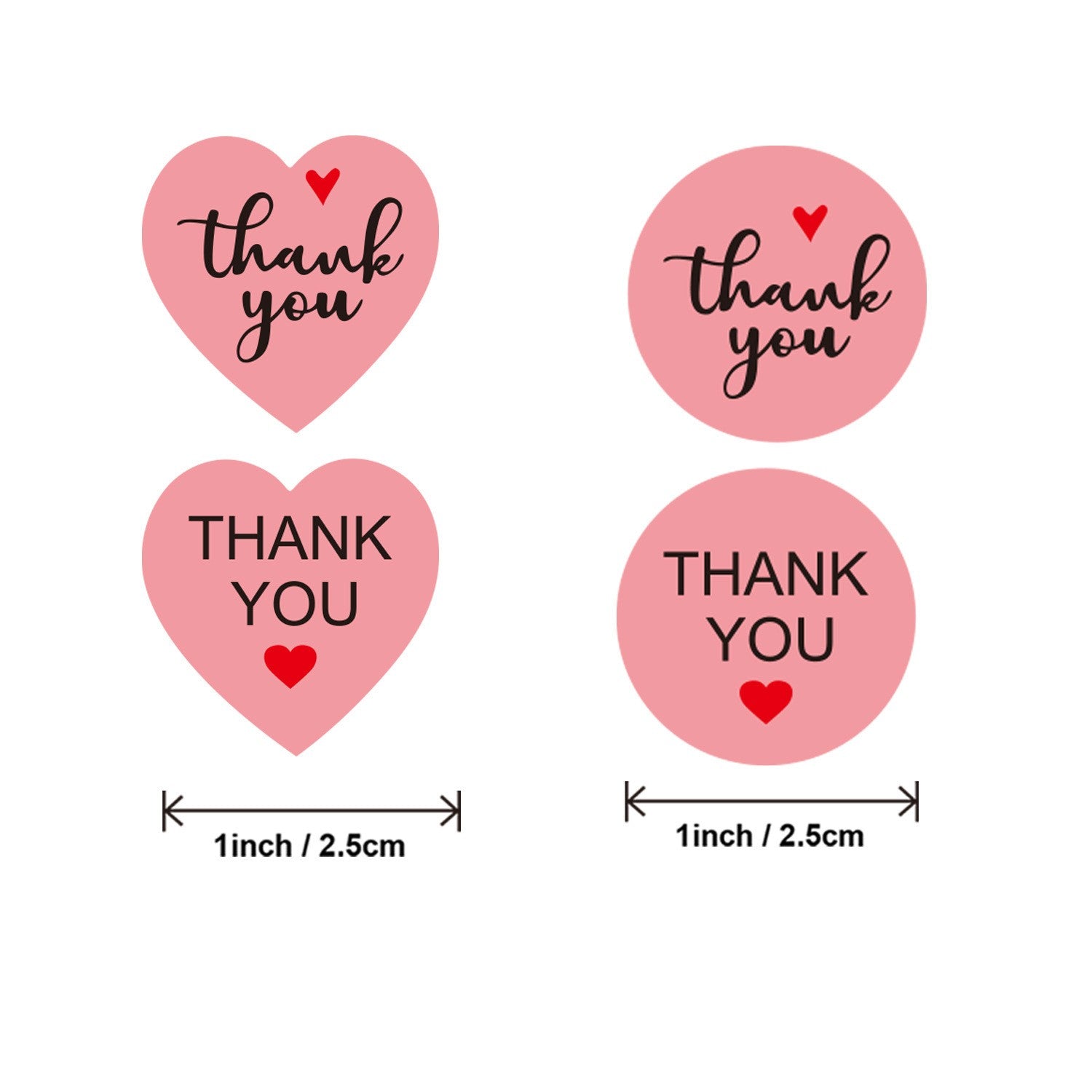 500pcs Pink Heart Shaped Thank You Stickers – Self-Adhesive Support My Business Labels