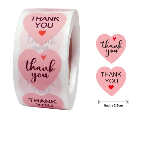 500pcs Pink Heart Shaped Thank You Stickers – Self-Adhesive Support My Business Labels