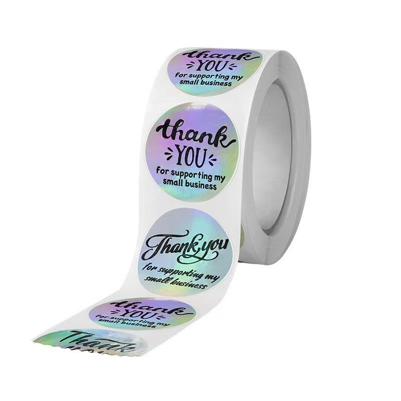 500Pcs Rainbow Holographic Thank You Sticker Roll 1-Inch Round Labels