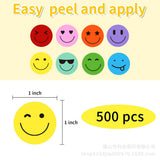 500pcs Cute Smiley Face Stickers – Mixed Colors Reward Roll for Kids