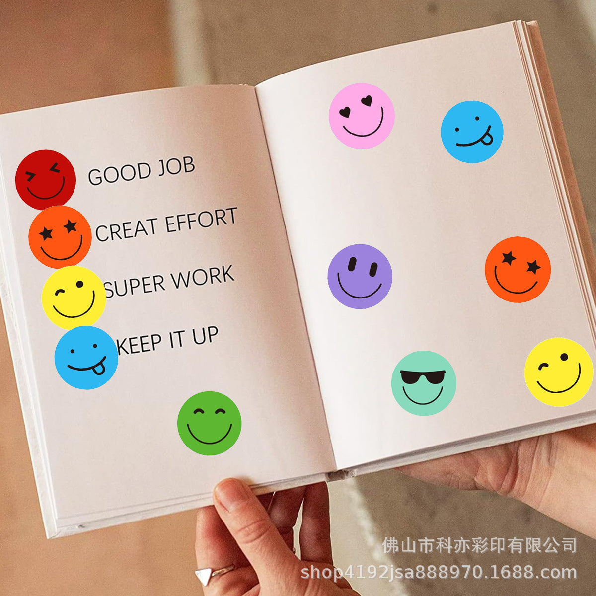 500pcs Cute Smiley Face Stickers – Mixed Colors Reward Roll for Kids