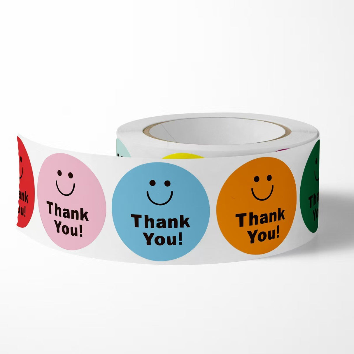 500Pcs Smiley Face Thank You Sticker Roll - 1-Inch Round Labels