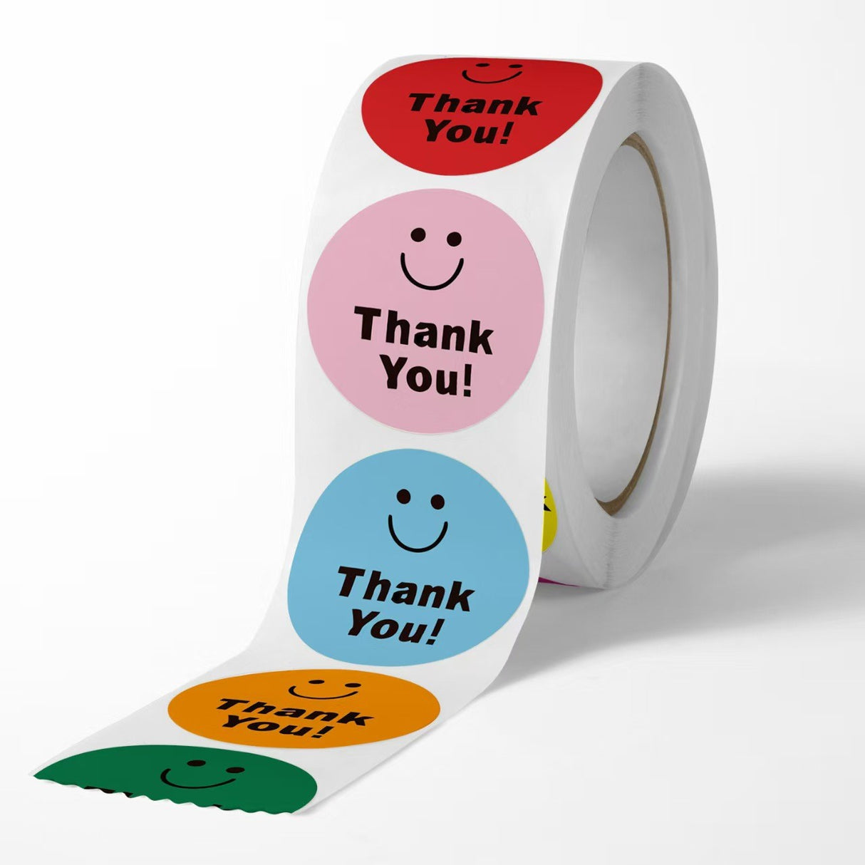 500Pcs Smiley Face Thank You Sticker Roll - 1-Inch Round Labels