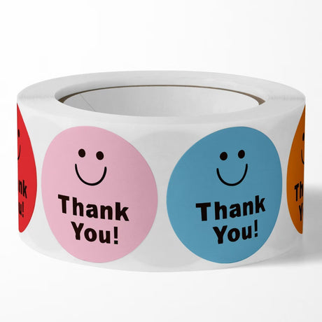 500Pcs Smiley Face Thank You Sticker Roll - 1-Inch Round Labels