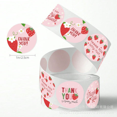 500pcs Strawberry Thank You Stickers – 1 Inch Round Labels for Gifts & Fruit Shops