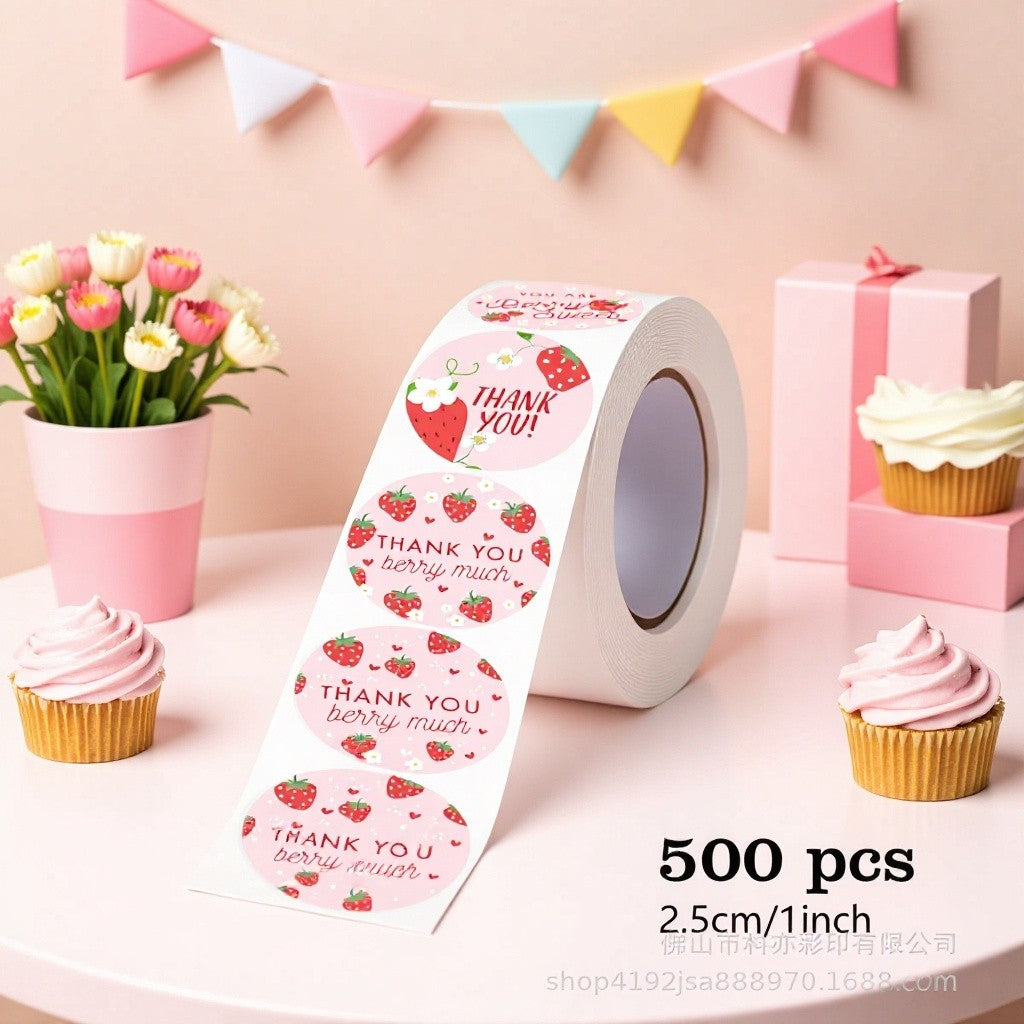 500pcs Strawberry Thank You Stickers – 1 Inch Round Labels for Gifts & Fruit Shops